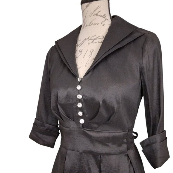 Donna Ricco | Black Party/Cocktail Taffeta Wrap Dress Rhinestone Button | Size 8 - Picture 2 of 9